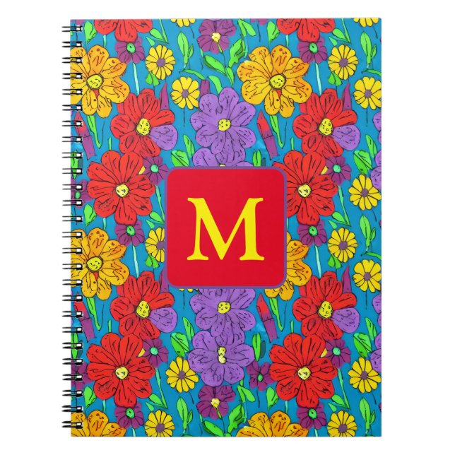 Hübsche Blumenmuster Mit Monogramm Notizblock (Vorderseite)