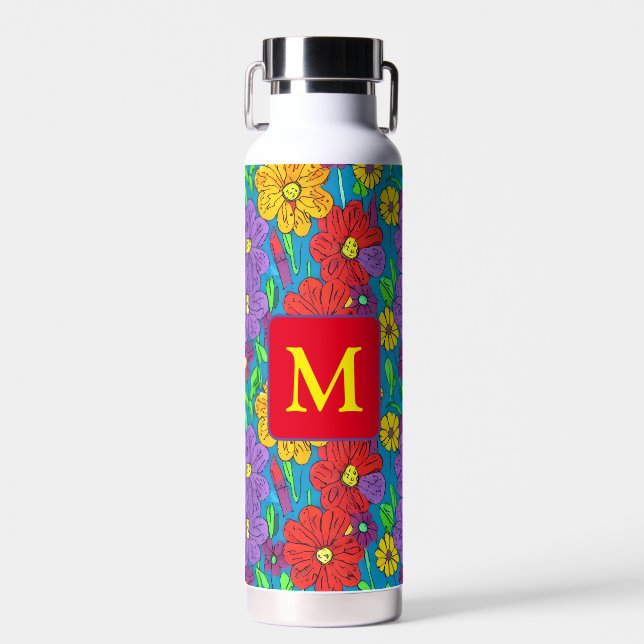 Hübsche Blumenmuster Mit Monogramm Trinkflasche (Vorne)