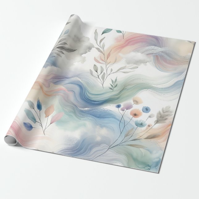 Hübsche Blumenmuster Pastellfarben Geschenkpapier (Ungerollt)