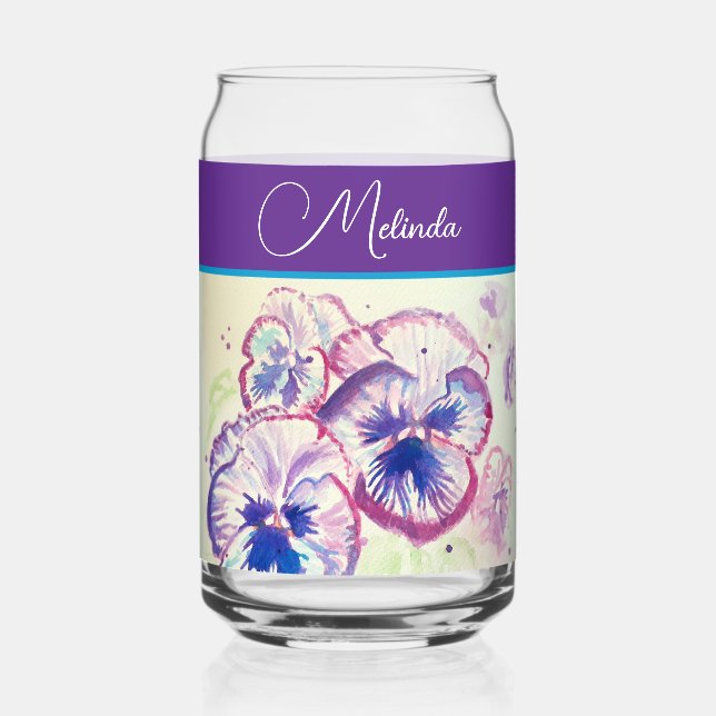 Hübsche Blumenpastel Pansy Lila Aquarellfarbe Schü Dosenglas (Vorderseite)
