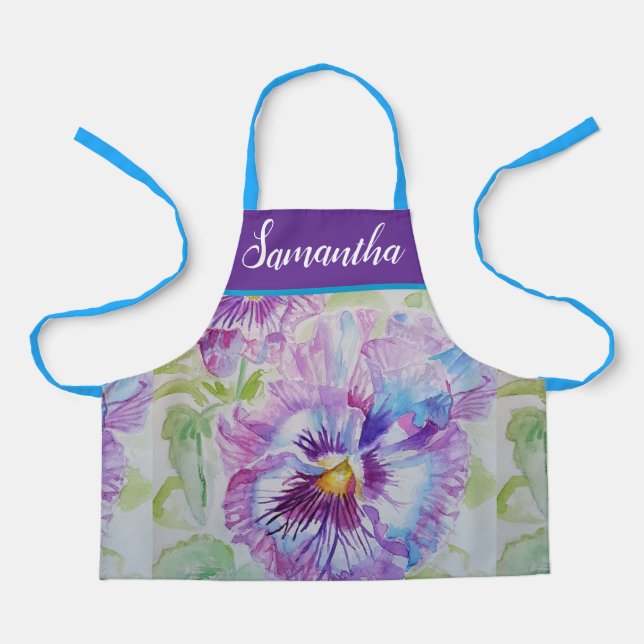 Hübsche Blumenpastel Pansy Lila Girls Schürze (Vorderseite)
