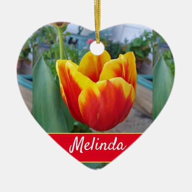 Hübsche Blumenpastel Tulip Rote Frauen Keramik Ornament (Vorne)