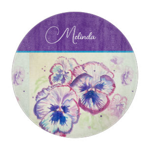 Hübsche Blumenpastete Pansy Lila Wasserfarbe Schneidebrett