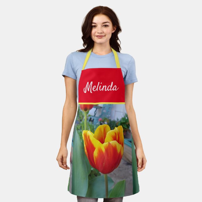 Hübsche Blumenpastete Tulip Pink Bee Schürze (Getragen)