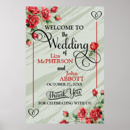 Hübsche Blumenpracht Grün & Rote Rosen Hochzeit Poster