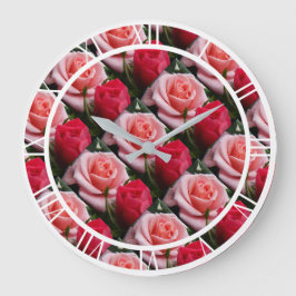 Hübsche Blumenrosa Rote Rosen Muster Große Wand Wanduhr
