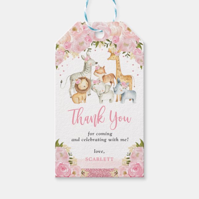 Hübsche Blumensafari Jungle Animals Kinderdusche Geschenkanhänger (Vorderseite)