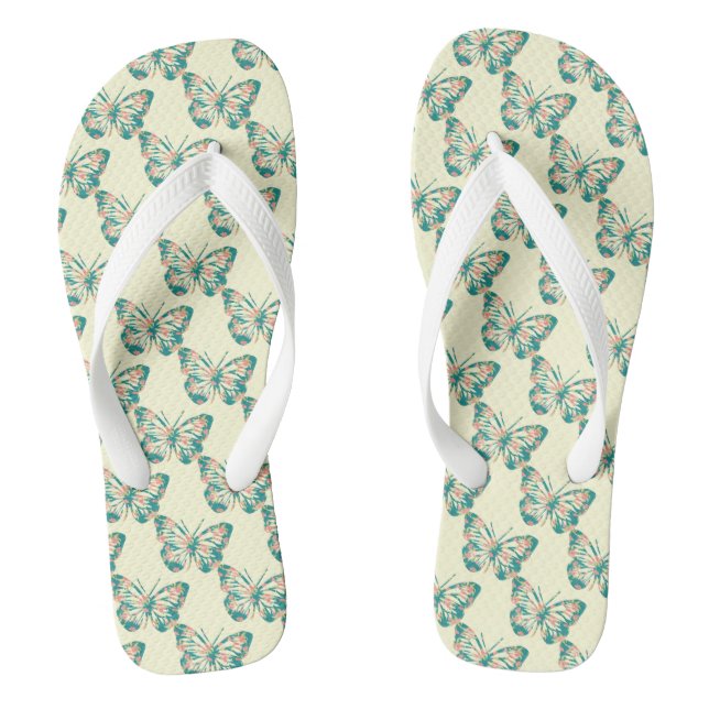 Hübsche Blumenschmetterlinge Beige Flip Flops (Fußbett)