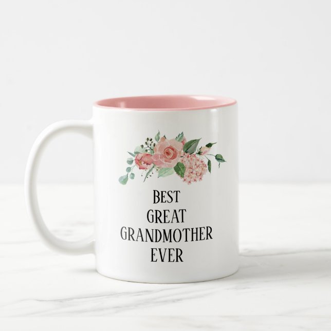 Hübsche Blumensorte Personalisiert Beste Großmutte Zweifarbige Tasse (Links)
