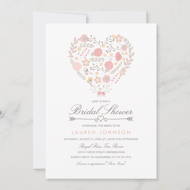 Hübsche Blumentherz Bridal Dusche Einladung (Vorderseite)