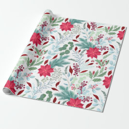 Hübsche Blumenwasserfarbe Glitzer Rote Poinsettie Geschenkpapier