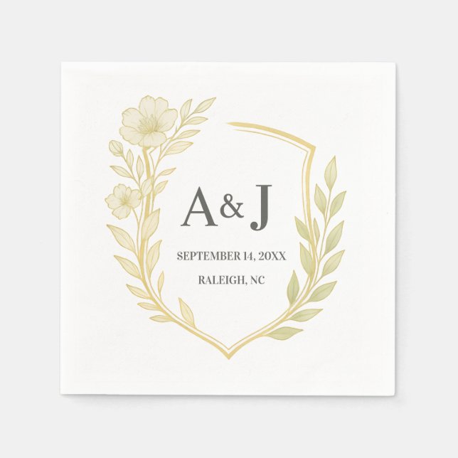 Hübsche Blumenzehen-Wappen Monogram Laurel Wreath Serviette (Vorderseite)
