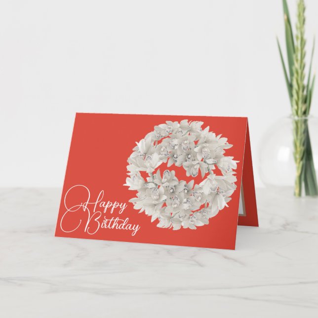 Hübsche Blumenzunge Weiße Orchidee Blume Garland G Karte (Vorderseite)