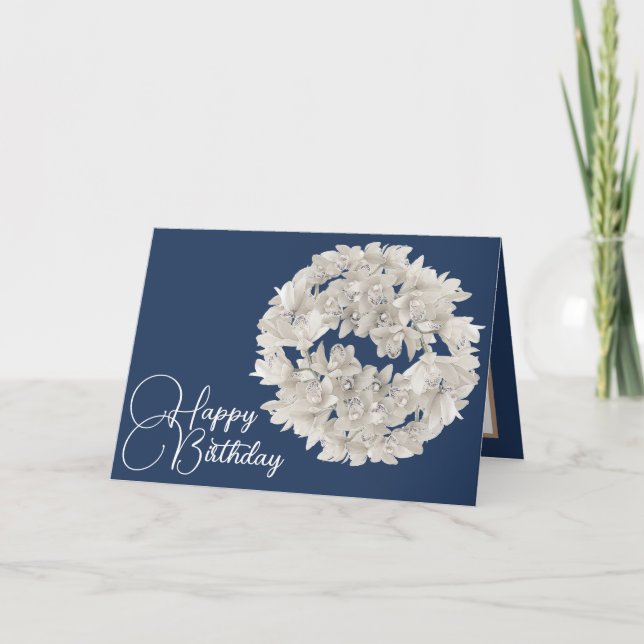 Hübsche Blumenzunge Weiße Orchidee Blume Garland G Karte (Vorderseite)