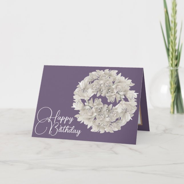 Hübsche Blumenzunge Weiße Orchidee Blume Garland G Karte (Vorderseite)