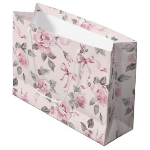 Hübsche Blush Pink Roses & Bows Blumenhochzeit Große Geschenktüte