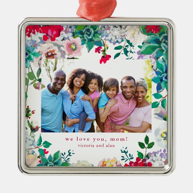 Hübsche Blüte mit Foto Ornament Geschenk für Mama (Vorne)