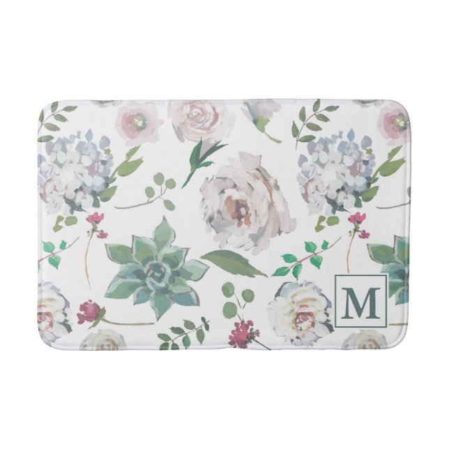 Hübsche Blüte mit Monogramm Bath Mat Badematte (Vorderseite)