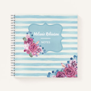Hübsche Blüten und blaue Streifen Personalisiert Notizbuch