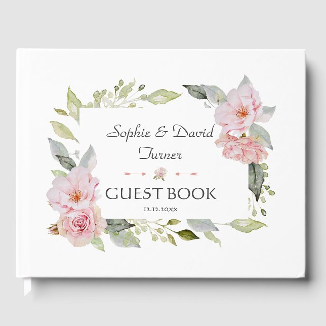 Hübsche Blütenblütenhochzeit in Rosa Gästebuch (Vorderseite)