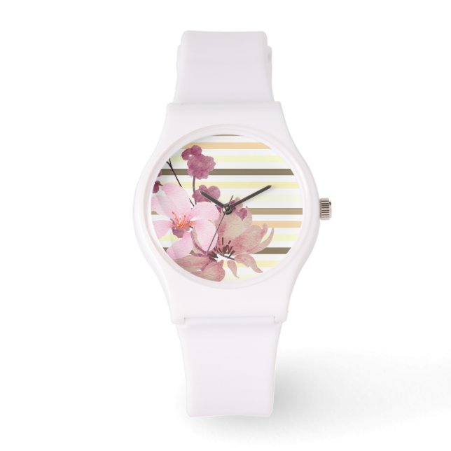 Hübsche Blütenfarbe Streifen Armbanduhr (Vorderseite)