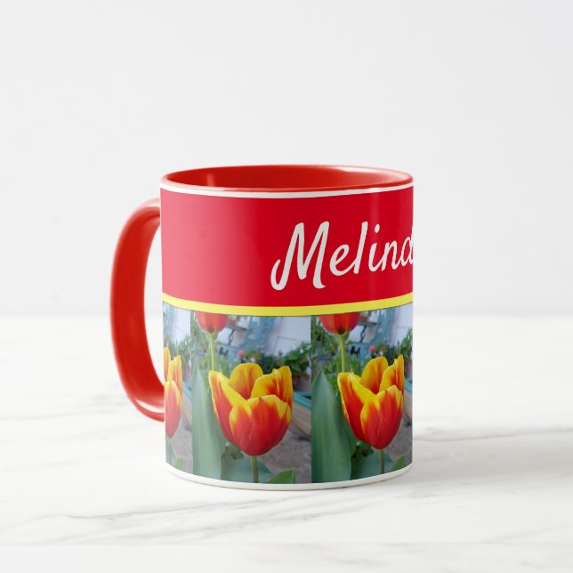 Hübsche Blütenpastete Tulip Pink Bee Weibchen Tasse (Vorderseite Links)