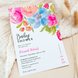 Hübsche böhmische Blumenwasserfarbe Babydusche Einladung