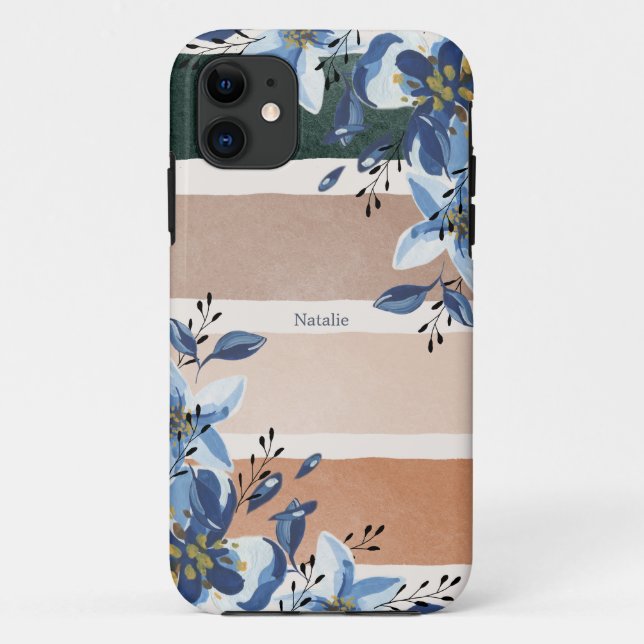Hübsche botanische Aquarellfarben Blume blau Case-Mate iPhone Hülle (Rückseite)