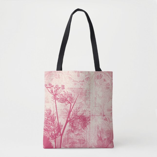 Hübsche botanische rosa Löwenzahn-Samen-Silhouette Tasche (Vorderseite)