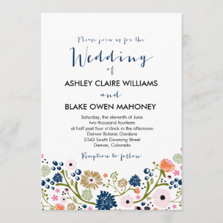 Hübsche Bouquet Floral Wedding Einladung Marine