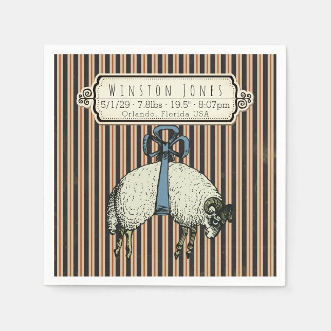 Hübsche Bow Sheep™ Collection - Birth Info / Serviette (Vorderseite)