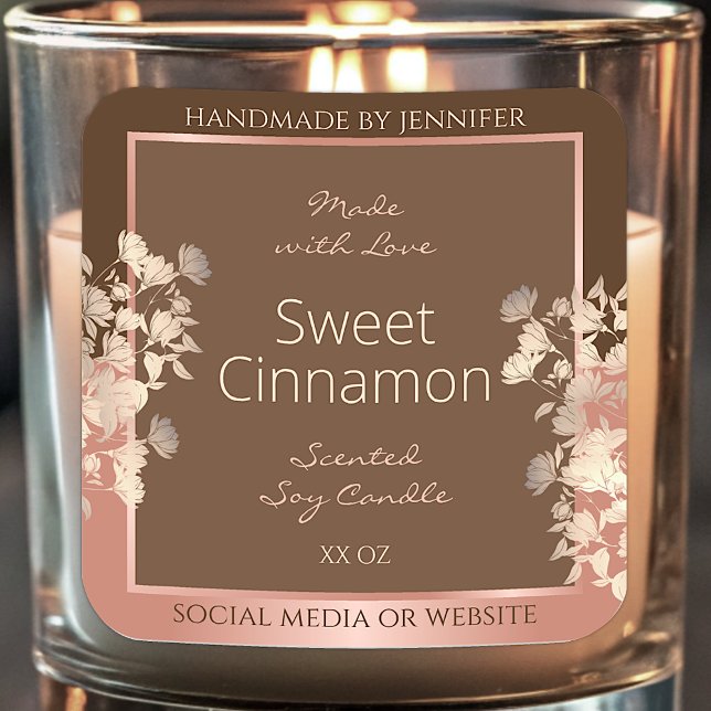 Hübsche braune Blumenmarken Rose Gold Rahmen Quadratischer Aufkleber (Von Creator hochgeladen)