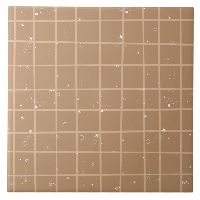 Hübsche braune Gingham-Keramikfliese Fliese (Vorderseite)