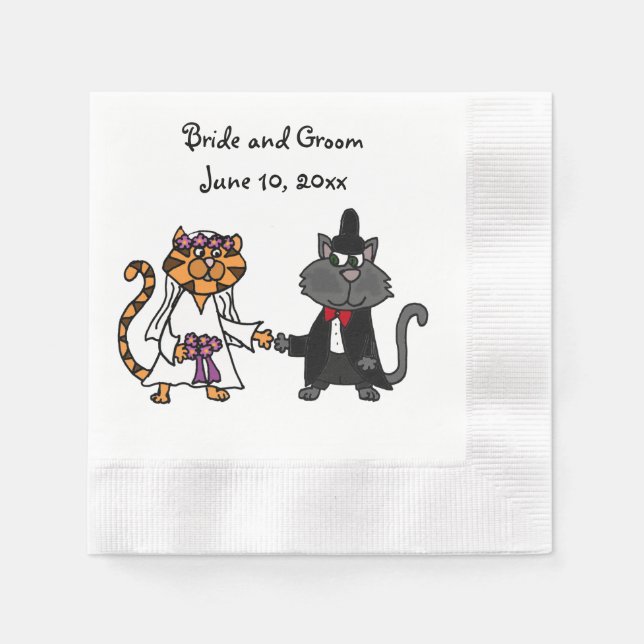 Hübsche Braut und Bräutigam Cat Wedding Art Serviette (Vorderseite)