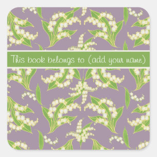 Hübsche Buchzeichen: Lilies of the Valley, Mauve Quadratischer Aufkleber