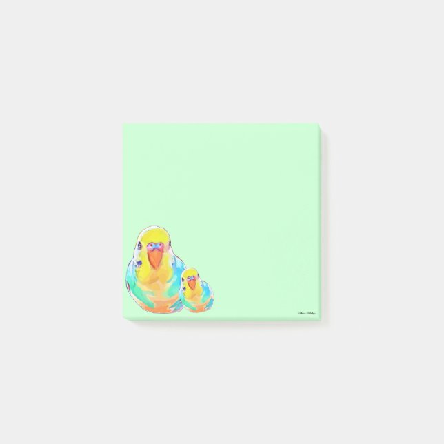 Hübsche Budgerigar-Papageienvögel grün niedlich Post-it Klebezettel (Vorderseite)
