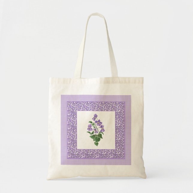 Hübsche Budget Tote Tag: Violetten und Gingham Tragetasche (Vorne)