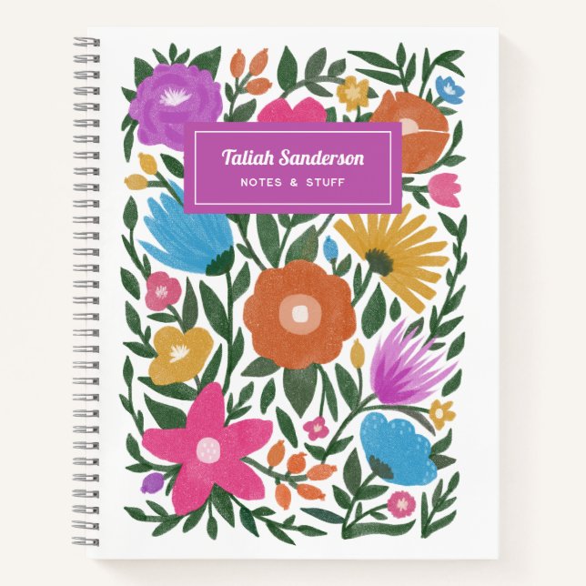 Hübsche bunt kühne Frühlingsfloralen | Name Notizbuch (Vorderseite)