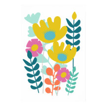 Hübsche bunte Blumen grüne gelbe Wand 
