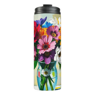 Hübsche bunte Blumen im Vasen  Thermosbecher