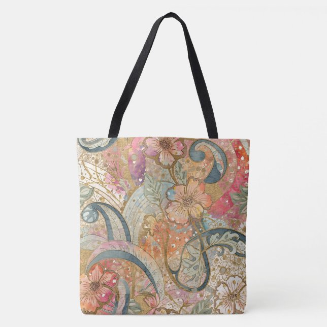 Hübsche bunte Blumen und Muster, Regenbogen Tasche (Vorderseite)