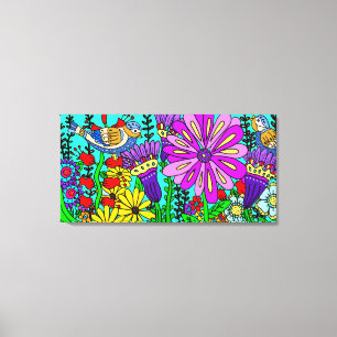 Hübsche Bunte Folklorekunst Vogel und Blume Po Leinwanddruck