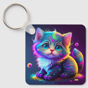 Hübsche bunte Katze Digitale Kunst-79827 Schlüsselanhänger