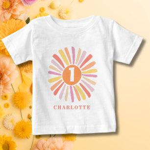 Hübsche bunte Sonne 1. Geburtstag Personalisiert Baby T-shirt