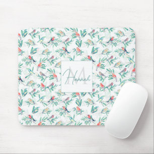 Hübsche bunte Vögel Blätter Vintage-Weiß-Design Mousepad