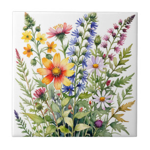 Hübsche bunte Wildblumen Aquarellmalerei Fliese