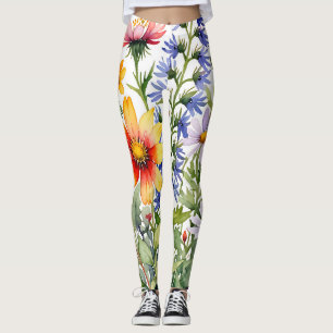 Hübsche bunte Wildblumen Aquarellmalerei Leggings