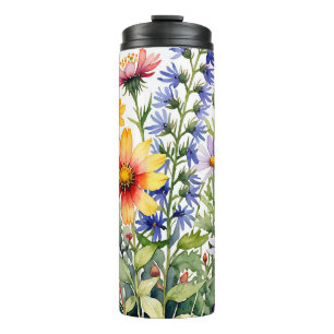 Hübsche bunte Wildblumen Aquarellmalerei Thermosbecher