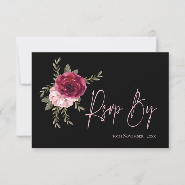 Hübsche Burgundy Blush Floral Wedding RSVP Karte (Vorderseite)