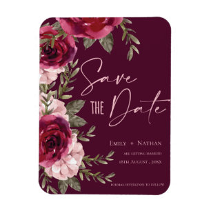 Hübsche Burgundy Peach Floral Wedding Save the Dat Magnet